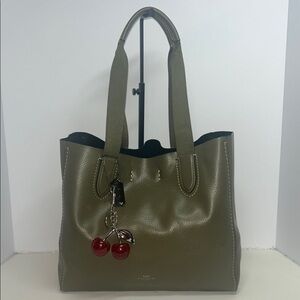 New  Coach Olive Leather Tote with Cherry Charm
